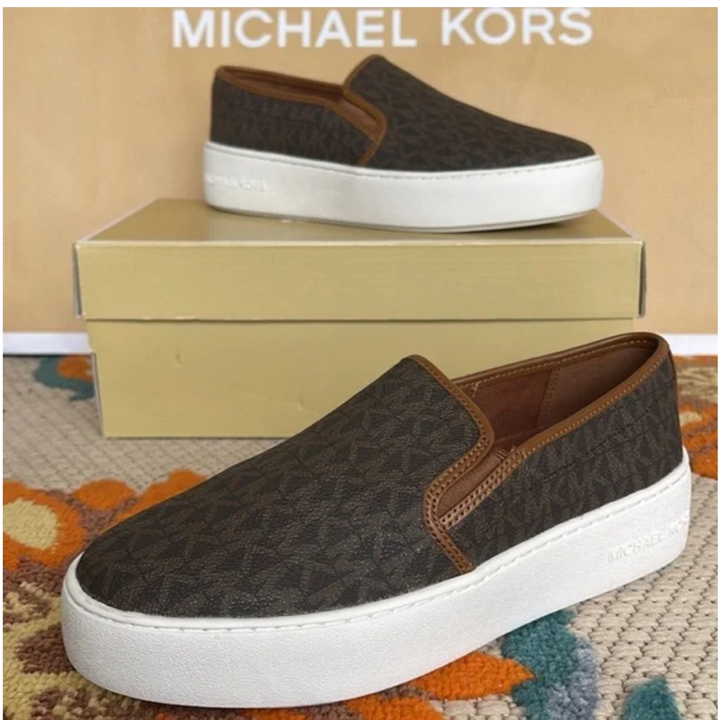Michael Kors Brown Logo Slip-On Shoes